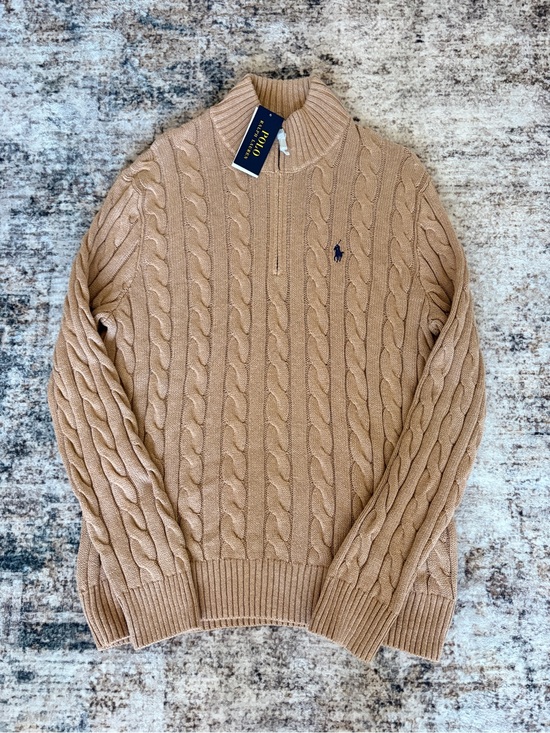Polo Ralph Lauren Other - NWT Polo Ralph Lauren Cable-Knit Cotton Quarter-Zip Sweater Camel Melange M